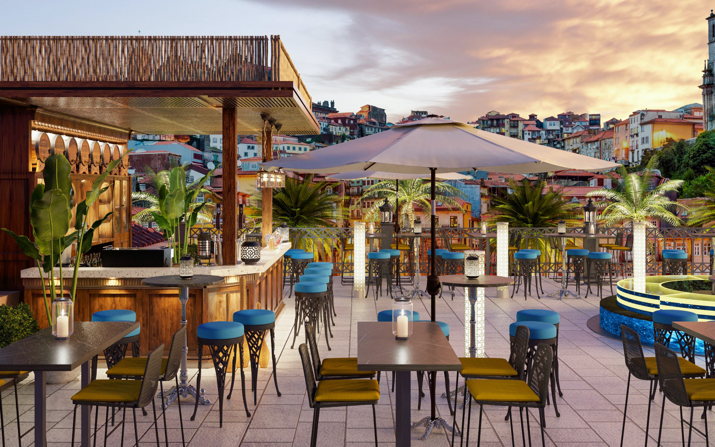 Quầy bar trên sân thượng là nơi lý tưởng để ngắm cảnh, thư giãn Quầy bar trên sân thượng là nơi lý tưởng để ngắm cảnh, thư giãn